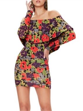 AFRM Ria Off the Shoulder Mini Dress Red Bouquet Floral S